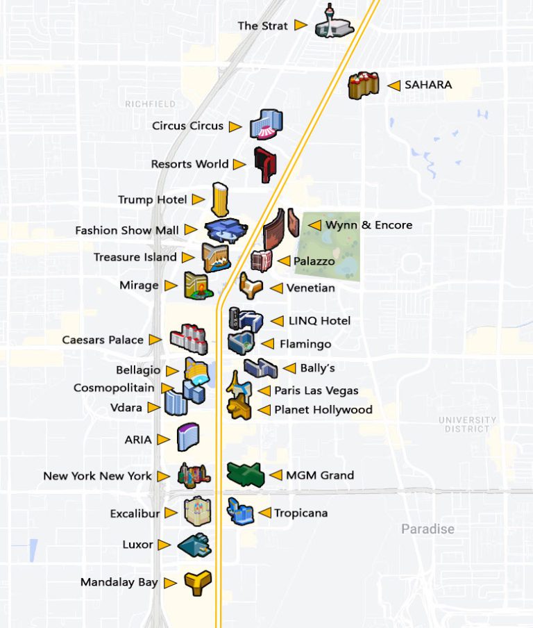 Las Vegas casino map, casino descriptions and hotel reservations